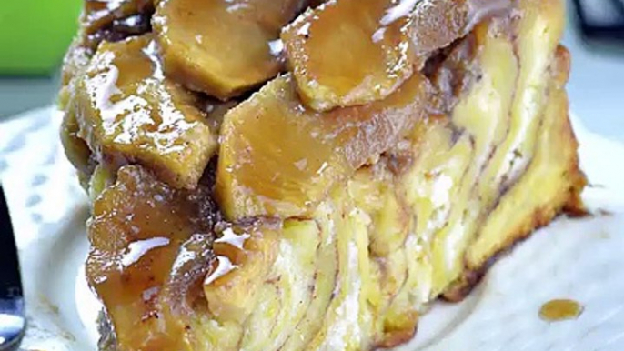 Upside Down Apple Cinnamon Roll Cake is like giant cinnamon roll, only better having cream cheese filling and ooey-gooey homemade caramel sauce and fresh apples