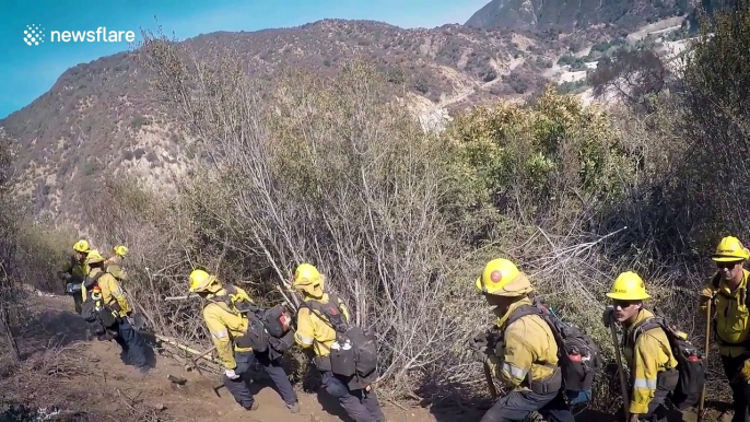 GoPro footage shows fire crews trekking up canyon to fight Fork Fire