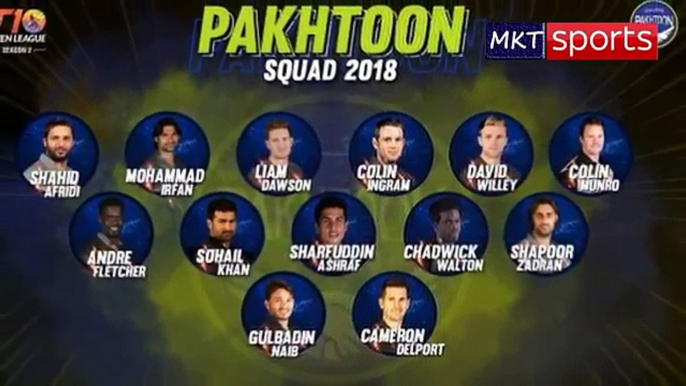 T 10 LEAGUE SEASON 2 , PAKHTOON TEAM SQUAD 2018