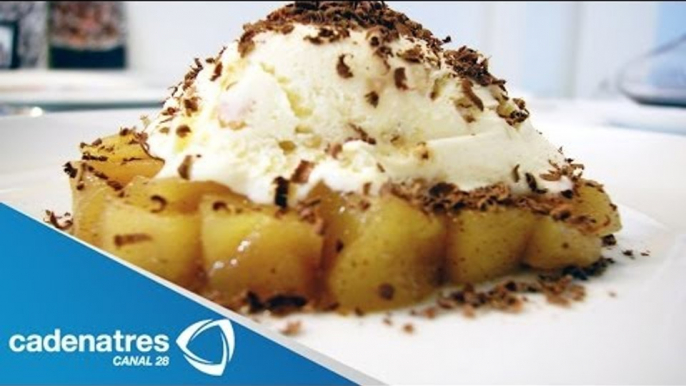 Receta de manzanas pochadas con helado de yogurt. Postres fáciles / Postres mexicanos