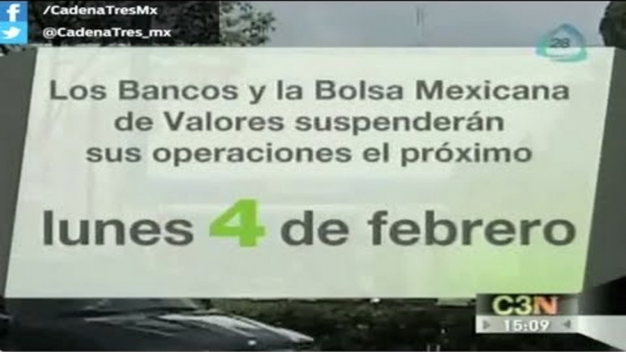 Suspenden actividades bancos el 4 de febrero por día feriado