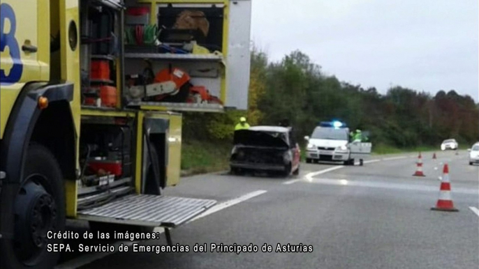 Extinguido el incendio que calcinó un coche en la A-8 en Castrillón, Asturias