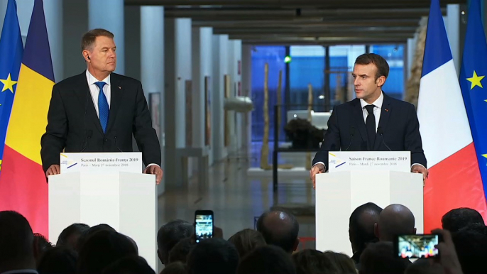 Déclaration conjointe du Président de la République, Emmanuel Macron, et Klaus Iohannis, Président de la Roumanie au Centre Georges Pompidou