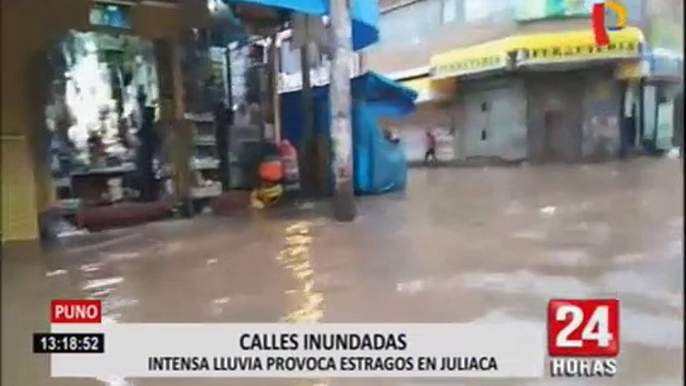 Puno: intensas lluvias provocan inundaciones en calles de Juliaca