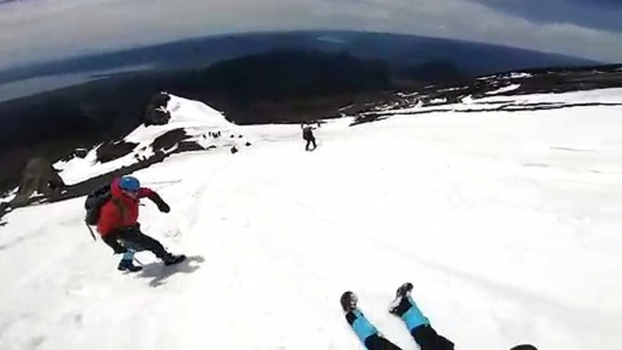 Skiing at mount villarica volcano in pucon chile