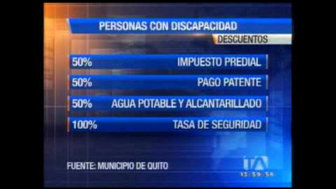 Discapacitados recibirán descuentos en impuestos municipales en Quito