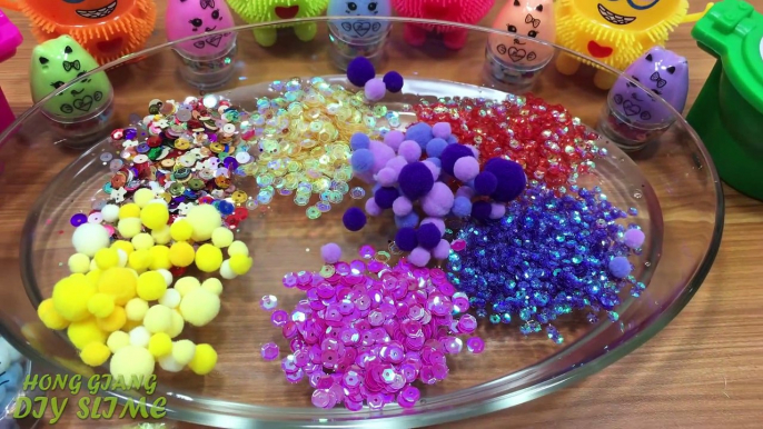MIXING POM POMS AND GLITTER INTO CLEAR SLIME!!! SATISFYING SLIME VIDEO