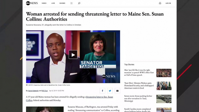 A Woman Has Been Charged With Sending Threatening Letter To Susan Collins