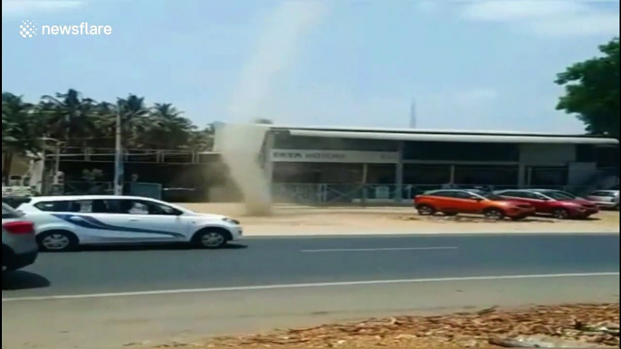 Fast-moving whirlwind seen spinning on roadside in southern India