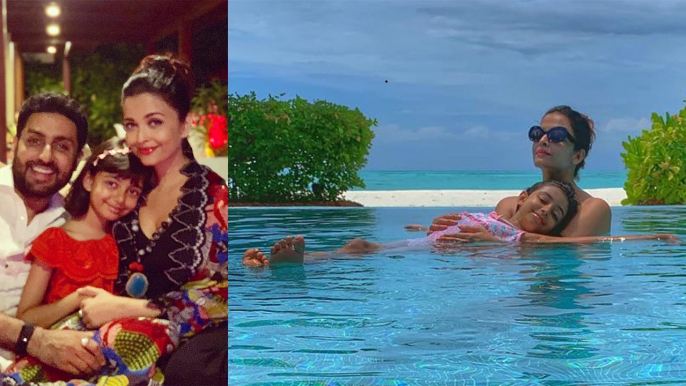 Aishwarya Rai Bachchan enjoys in pool with Aaradhya Bachchan & Abhishek Bachchan | FilmiBeat