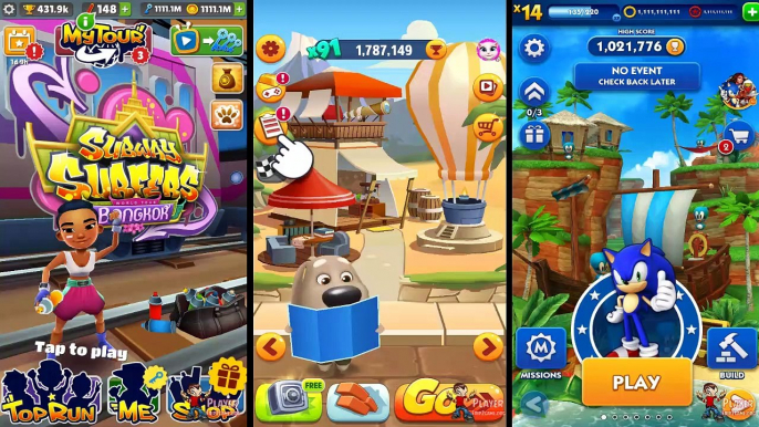 Watch Video Subway Surfers Bangkok VS Talking Tom Gold Run VS Sonic Dash