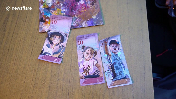 Venezuelan migrants create beautiful watercolour portraits out of worthless notes in Bogota, Colombia