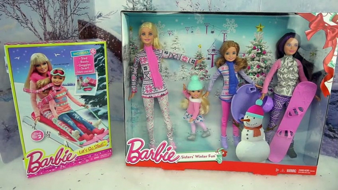 Barbie Sisters Holiday Fun Playing in the Snow - Ice Skating, Sledding Real Snow Fun