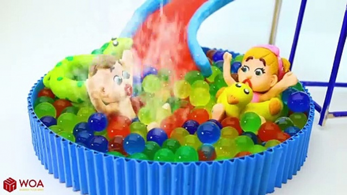 Funny Play Doh Stop Motion Babies Rainbow Orbeez Pool Water Balls  Play Doh Cartoons For Kids