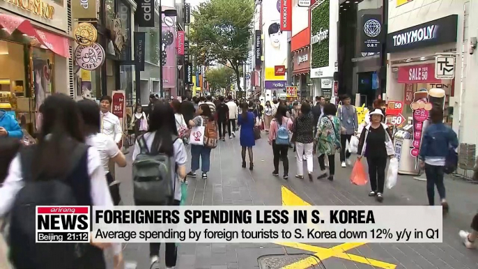 Average spending by foreign tourists to S. Korea decreases 12% y/y in Q1