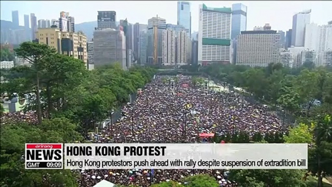 Hong Kong protestors push ahead with rally despite suspension of extradition bill