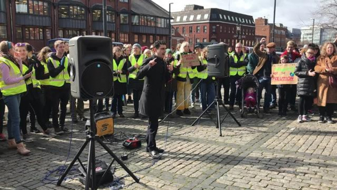 Leeds North West MP Alex Sobel gave an impassioned speech at the youth climate change protest at Leeds Town Hall today.