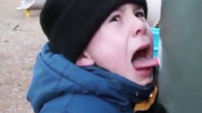 Kid Gets Tongue Stuck on Frozen Pole