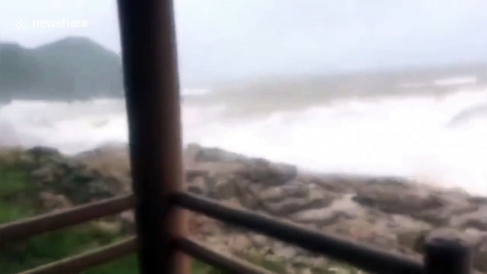 Typhoon Lekima hits China's Taizhou seeing waves reach the height of five-storey buildings