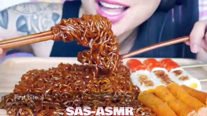 ASMR FIRE NOODLES + SPICY BLACKBEAN NOODLES (SOFT STICKY EATING SOUNDS) NO TALKI