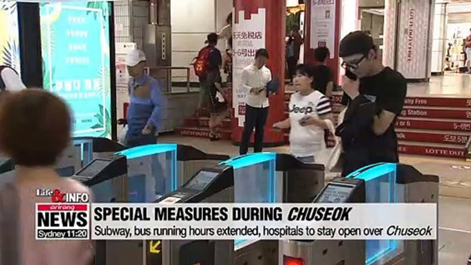 Subways to run later, hospitals to stay open during Chuseok holidays