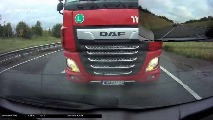 Dashcam catches dramatic moment truck slams into back of UK driver