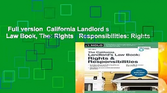 Full version  California Landlord s Law Book, The: Rights   Responsibilities: Rights