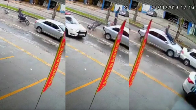 Vídeo viral: Este hombre da un salto mortal y aterriza en el techo de un coche tras chocar mientras huía de la Policía en Brasil