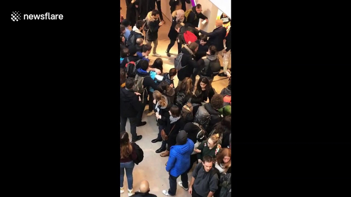 Climate activists in Paris form human block at storefronts to protest Black Friday