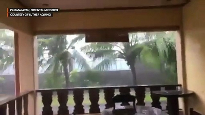 Pinamalayan, Oriental Mindoro faces strong winds and heavy rains from Typhoon Tisoy