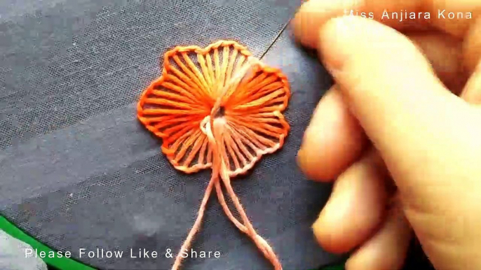 Beautiful Hand Embroidery Flower stitch by Miss Anjiara Kona 2019, Extraordinary Hand Embroidery Flower,  Step by step design stitching class,Hand embroidery design for dress,হাতের কাজ শেখা,হাতের কাজের প্রশিক্ষণ,सुंदर फूल कढ़ाई