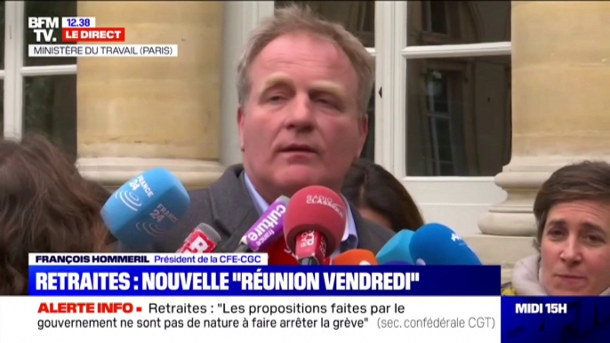 Retraites: pour François Hommeril (CFE-CGC), "il n'y a strictement aucune avancée" dans les négociations