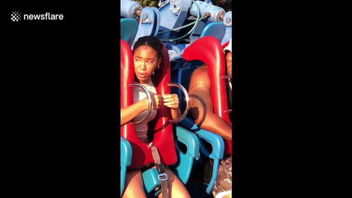 Hilarious US teenager cannot contain tears when facing her fears on massive amusement ride