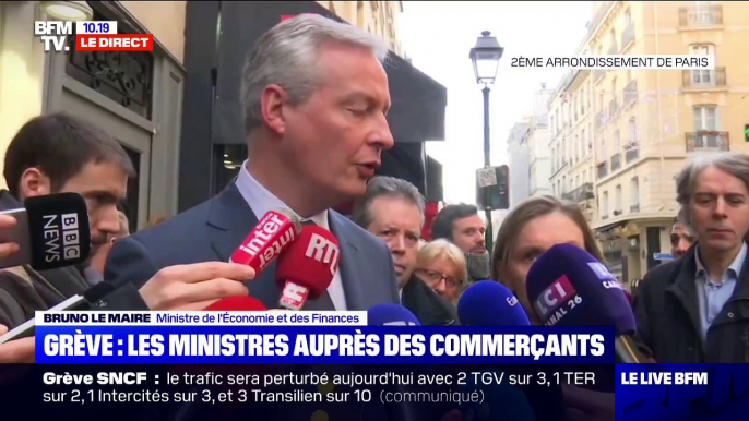 "Nous ferons tout ce qui est nécessaire pour qu'aucun commerçant ne mette la clé sous la porte en raison de ces mouvements de grève" annonce Bruno Le Maire