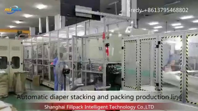 Automatic diaper stacking and packing machine production line