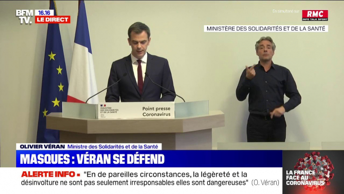 Olivier Véran sur les masques: "Notre choix a toujours été de donner la priorité aux personnels exposés et aux zones qui en avaient le plus besoin"