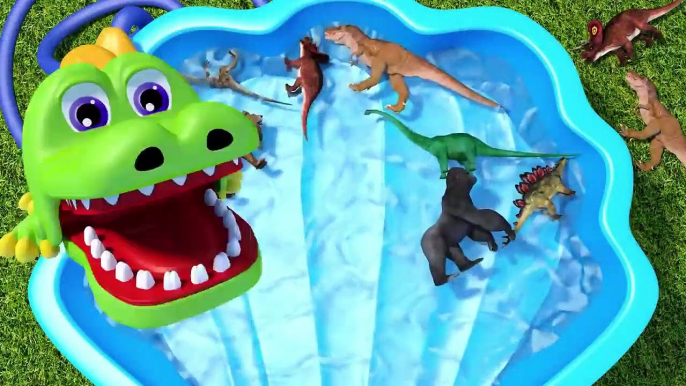 Aprende los colores con animales salvajes y dinosaurios Jurásicos en agua Juguetes para niños