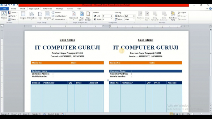 How to Make Cash Memo in MS Word | MS Word Lab Work | Cash Book | Money Receipt | Cash Book