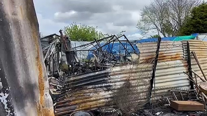 Damage after a fire at an allotment site in Hebburn