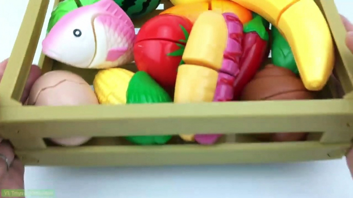 Learn Names of Fruit and Vegetables with Hotdog Egg Wooden Cutting Toys Learning Videos