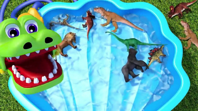 Aprende los colores con animales salvajes y dinosaurios Jurásicos en agua Juguetes para niños