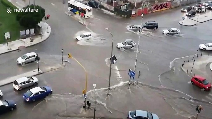 Motorcyclist swept away by rushing waters during flash flood and extreme weather