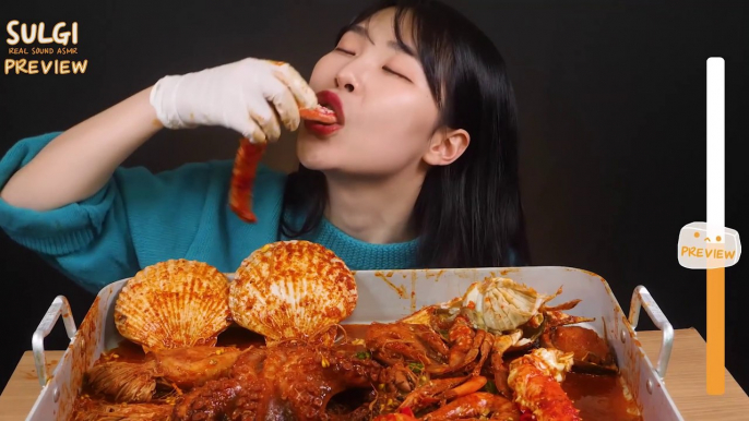 ASMR MUKBANG Steamed seafood, scallop, octopus, shrimp, abalone, king crab, Eating