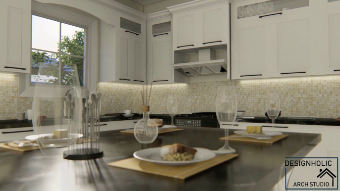 Kitchen Interior || Modular kitchen || Kitchen Render || - Designholic Arch Studio