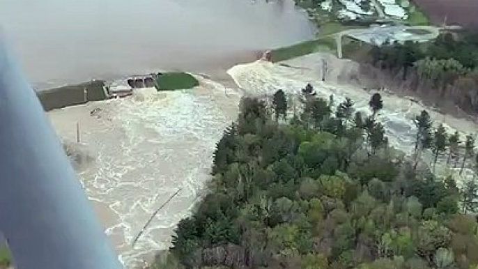 Wixom Lake Flows Over Collapsed Dam Wall