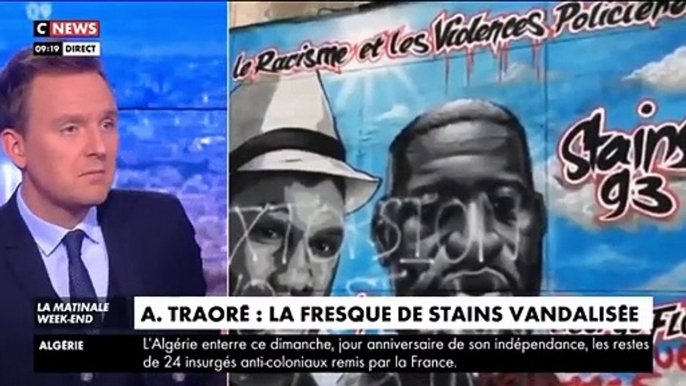 Seine-Saint-Denis - La fresque en hommage à Adama Traoré et George Floyd à Stains vandalisée avec les mots : "extorsion", "vol", "stop aux Traoré"...