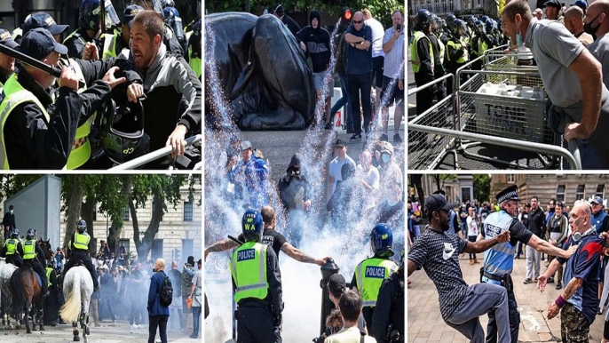 Far-Right protesters clash with police in London near defaced Churchill monument