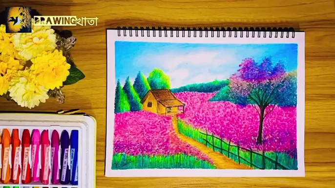 Scenery of spring season | how to draw spring season landscapes | spring season drawing| easy and simple spring season drawing for beginners