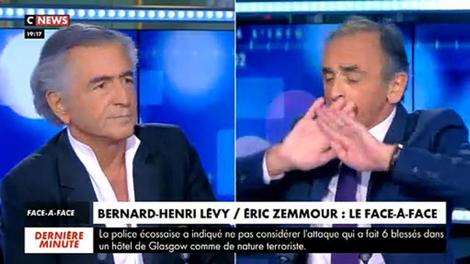Regardez le violent accrochage hier soir sur CNews entre Eric Zemmour et Bernard-Henri Levy lors de leur face à face : "Je m'en fou de votre camps avec les réfugiés. Ils n'ont qu'à rentrer chez eux !"