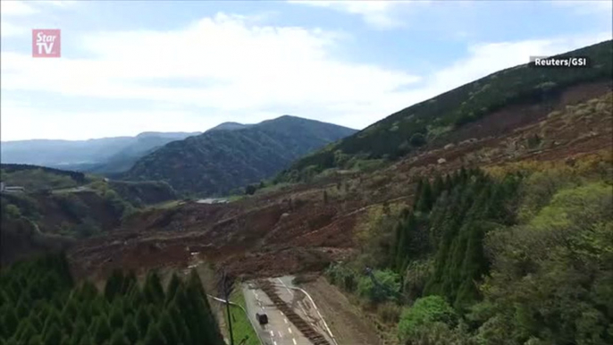 Japan drone footage showing landslides and seismic faults after powerful quakes